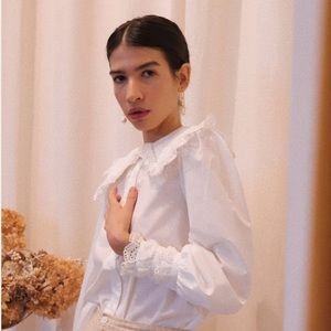 En Saison Eyelet Collar Blouse XS White NWOT